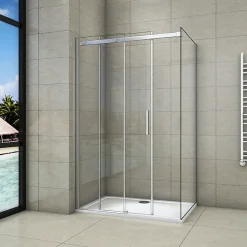 Cabine de douche d'angle - 100x70x195 cm - 8mm verre anticalcaire - porte coulissante - Chrome