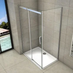 Cabine de douche d'angle - 100x70x195 cm - 8mm verre anticalcaire - porte coulissante - Chrome