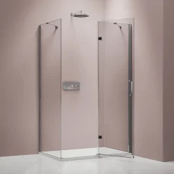 Cabine de douche d'angle verre 8mm, 1 porte battante, Profilé Chrome - NT403 - 90x120x195cm