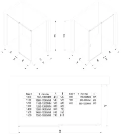 Cabine de douche d'angle, verre clair 6mm, porte coulissante - NT806 FLEX 100x80x195cm