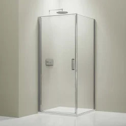 Cabine de douche d'angle 100x100x195cm (LxPxH) verre 8mm, 1 porte battante 100cm, Profilé chrome - NT416