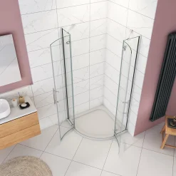 Cabine de douche en quart de cercle chromé 80x80x195cm,Cabine de douche intégrale d'angle,porte de douche pivotante