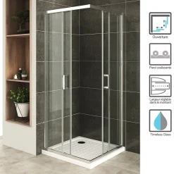Cabine De Douche H190 85x85cm - Verre Transparent Portes Coulissantes Lana+ (sans Receveur) - Saniverre