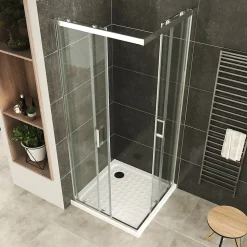 Cabine De Douche H190 85x85cm - Verre Transparent Portes Coulissantes Lana+ (sans Receveur) - Saniverre