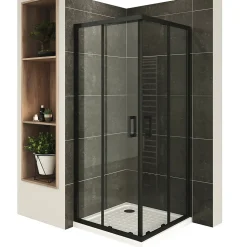 Cabine De Douche H180 90x100cm - Verre Transparent Portes Coulissantes Lanablack+ (sans Receveur) - Saniverre