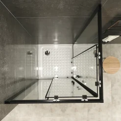 Cabine De Douche H180 90x100cm - Verre Transparent Portes Coulissantes Lanablack+ (sans Receveur) - Saniverre