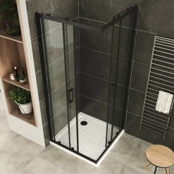 Cabine De Douche H180 80x100cm - Verre Transparent Portes Coulissantes Lanablack+ (sans Receveur) - Saniverre