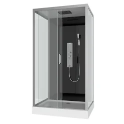 Cabine de douche Hydromassante 110x80x215 cm - Fond Noir et Profilés Gris - BLACK STYLE