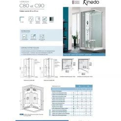 Cabine de douche hydromassante KINEDO HORIZON 90x90 hauteur receveur 12,5cm 1 porte pivotante finition acier