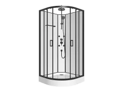 Cabine de douche hydromassante en fibre de bambou - Noir mat - L80 x l80 x H225 cm - ZALIFA