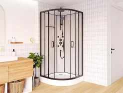 Cabine de douche hydromassante en fibre de bambou - Noir mat - L80 x l80 x H225 cm - ZALIFA