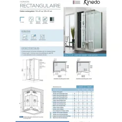 Cabine de douche hydromassante et hammam KINEDO HORIZON 120x120 hauteur receveur 12,5cm 1 porte pivotante finition perle noire