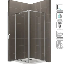 Cabine de douche IBEA H.190 cm porte pivotante verre transparent 80 x 80 cm - Saniverre