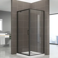 Cabine de douche IBEABLACK H.190 cm porte pivotante verre transparent 90 x 90 cm - Saniverre