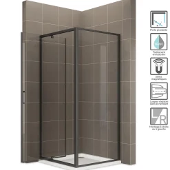 Cabine de douche IBEABLACK H.190 cm porte pivotante verre transparent 90 x 70 cm (porte 90) - Saniverre