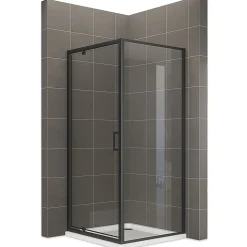 Cabine de douche IBEABLACK H.190 cm porte pivotante verre transparent 90 x 70 cm (porte 90) - Saniverre