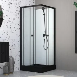 Cabine de douche intégrale 80x80x200 cm carrée - Portes coulissantes - Receveur Noir Mat