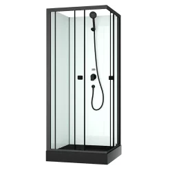 Cabine de douche intégrale 80x80x200 cm carrée - Portes coulissantes - Receveur Noir Mat