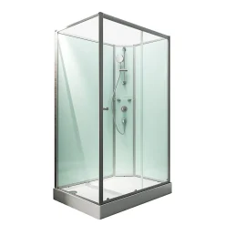 Cabine de douche intégrale rectangulaire, L.140 x l.90 x H.204 cm, porte coulissante ouverture droite, profilé alu-argenté, Schulte Ibiza