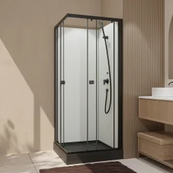 Cabine de douche intégrale carrée noir, L.80 x l.80 x H.200 cm, portes coulissantes, Julie Galedo