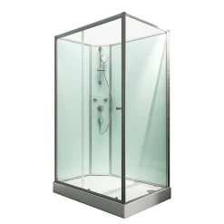 Cabine de douche intégrale rectangulaire, L.140 x l.90 x H.204 cm, porte coulissante ouverture gauche, profilé alu-argenté, Schulte Ibiza