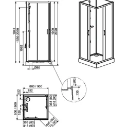 Cabine de douche Izi Glass2 Leda - Carrée - Portes coulissantes - Verre transparent - 80 x 80 cm
