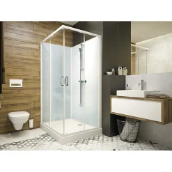 Cabine de douche Izi Glass2 Leda - Carrée - Portes coulissantes - Verre transparent - 80 x 80 cm