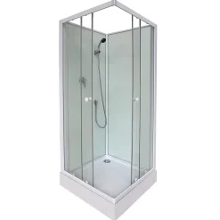 Cabine de douche l.80 x L.80 x H.200 cm – blanche, avec mitigeur et douchette, GoodHome Arkell