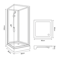 Cabine de douche l.80 x L.80 x H.200 cm – blanche, avec mitigeur et douchette, GoodHome Arkell