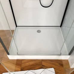 Cabine de douche l.80 x L.110 x H.230 cm – porte pivotante, style industriel noir & blanc avec profilés noirs, Galedo City
