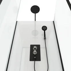 Cabine de douche l.80 x L.110 x H.230 cm – porte pivotante, style industriel noir & blanc avec profilés noirs, Galedo City