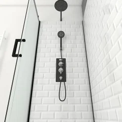 Cabine de douche L.80 x L.110 x H.230 cm – fond effet métro, douchette anticalcaire, style noir & blanc, Galedo Metro
