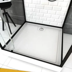Cabine de douche l.80 x L.80 x H.230 cm – fond effet métro, douchette anticalcaire, style noir & blanc, Galedo Metro