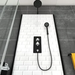 Cabine de douche l.80 x L.80 x H.230 cm – fond effet métro, douchette anticalcaire, style noir & blanc, Galedo Metro