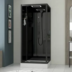 Cabine de douche l.90 x L.90 x H.218 cm – hydromassante connectée, Bluetooth, noir & blanc, Galedo Aura Square