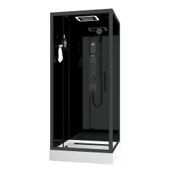 Cabine de douche l.90 x L.90 x H.218 cm – hydromassante connectée, Bluetooth, noir & blanc, Galedo Aura Square