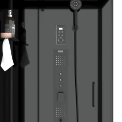 Cabine de douche l.90 x L.90 x H.218 cm – hydromassante connectée, Bluetooth, noir & blanc, Galedo Aura Square