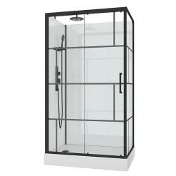 Cabine de douche l.80 x L.110 x H.215 cm – sérigraphie graphic, design noir & blanc effet verrière, Galedo Graphic