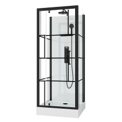 Cabine de douche l.80 x L.80 x H.213 cm – sérigraphie graphic, porte pivotante, design noir & blanc effet verrière, Galedo Graphic