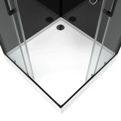 Cabine de douche l.90 x L.90 x H.230 cm – design noir, hydromassante, miroir intégré, portes coulissantes, Galedo Mirror 2 Square