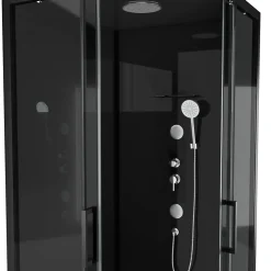 Cabine de douche l.90 x L.90 x H.230 cm – design noir, hydromassante, miroir intégré, portes coulissantes, Galedo Mirror 2 Square