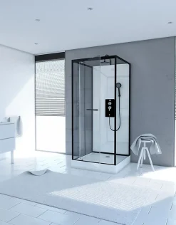 Cabine de douche l.80 x L.80 x H.230 cm – porte pivotante, style industriel noir & blanc, grande ouverture, Galedo City