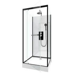 Cabine de douche l.80 x L.80 x H.230 cm – porte pivotante, style industriel noir & blanc, grande ouverture, Galedo City