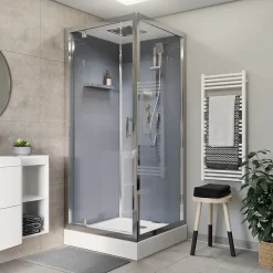 Cabine de douche l.90 x L.90 x H.220 cm – hydromassante, fond gris profilés chromés, traitement anticalcaire, GoodHome Beloya