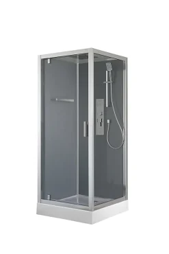 Cabine de douche l.90 x L.90 x H.220 cm – hydromassante, fond gris profilés chromés, traitement anticalcaire, GoodHome Beloya