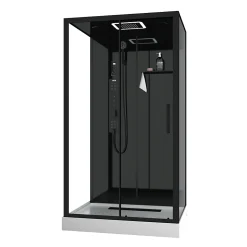 Cabine de douche l.115 x L.90 x H.220 cm – hydromassante connectée, Bluetooth, noir & blanc, plafond lumineux, Galedo Aura