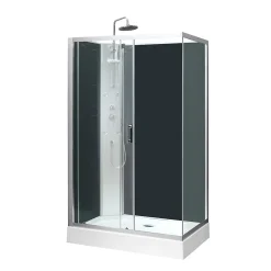 Cabine de douche l.80 x L.120 x H.225 cm – hydromassante, grise, profilés chromés, montage rapide, GoodHome Onega