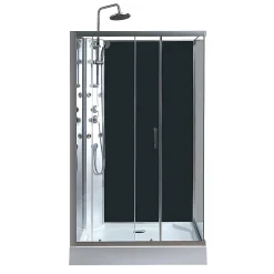 Cabine de douche l.80 x L.120 x H.225 cm – hydromassante, grise, profilés chromés, montage rapide, GoodHome Onega
