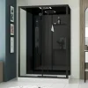 Cabine de douche l.85 x L.140 x H.218 cm – XXL, hydromassante connectée, Bluetooth, noir & blanc, Galedo Aura