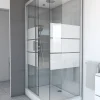 Cabine de douche l.80 x L.110 x H.215 cm – structure gris métal, sérigraphie 3 bandes, porte coulissante, Galedo River 2